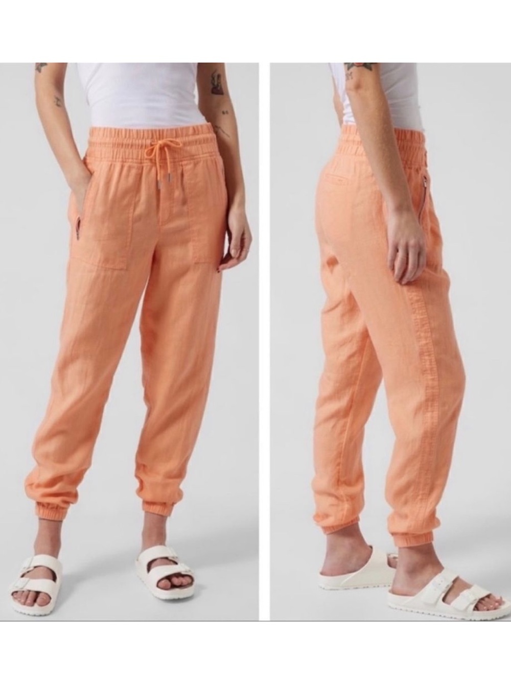 Athleta Cabo Linen Jogger Pants Women’s Size 8 Lightweight Zip Pockets Beach